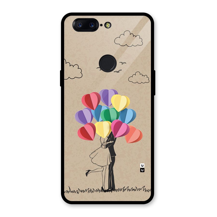 Couple With Card Baloons Glass Back Case for OnePlus 5T