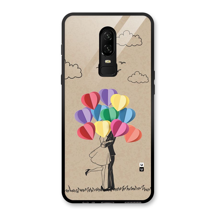 Couple With Card Baloons Glass Back Case for OnePlus 6