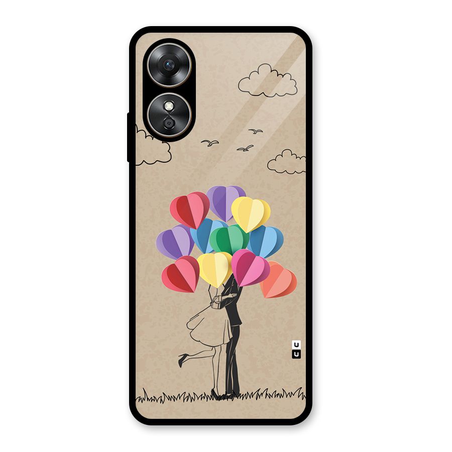 Couple With Card Baloons Glass Back Case for Oppo A17