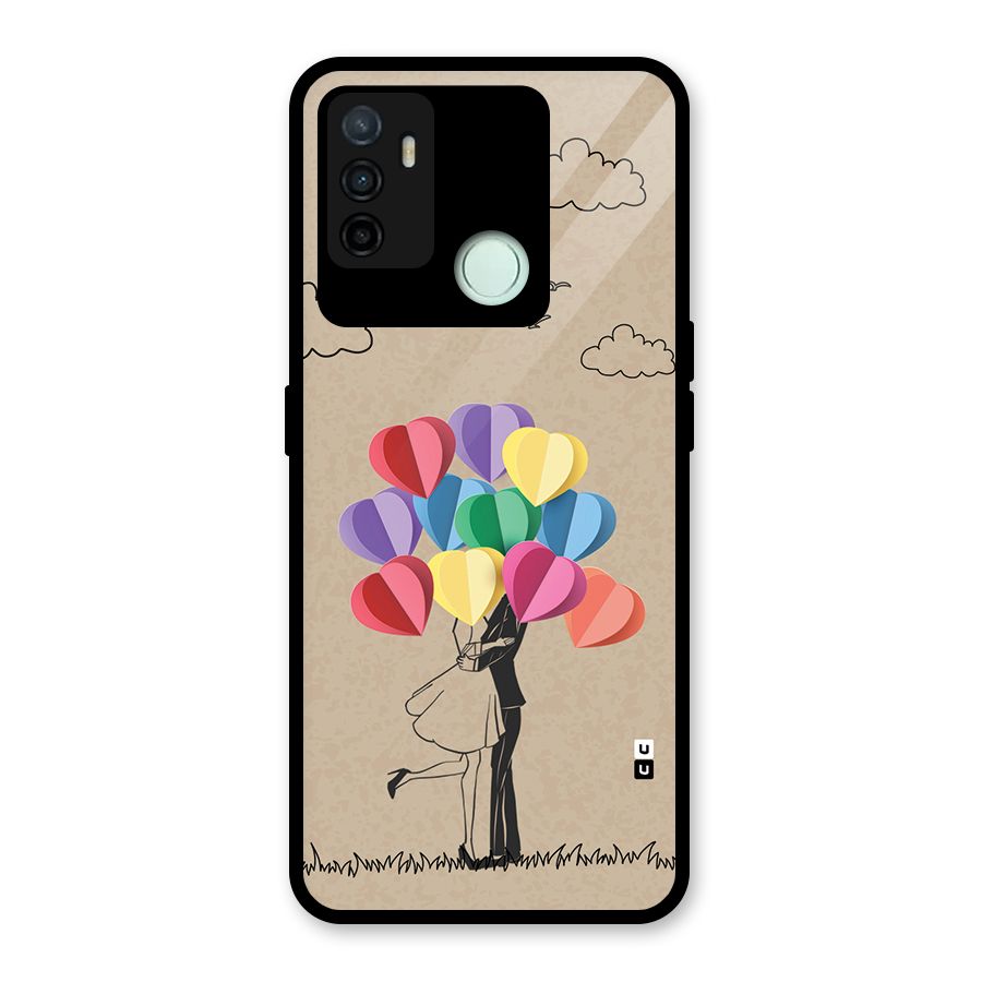 Couple With Card Baloons Glass Back Case for Oppo A53