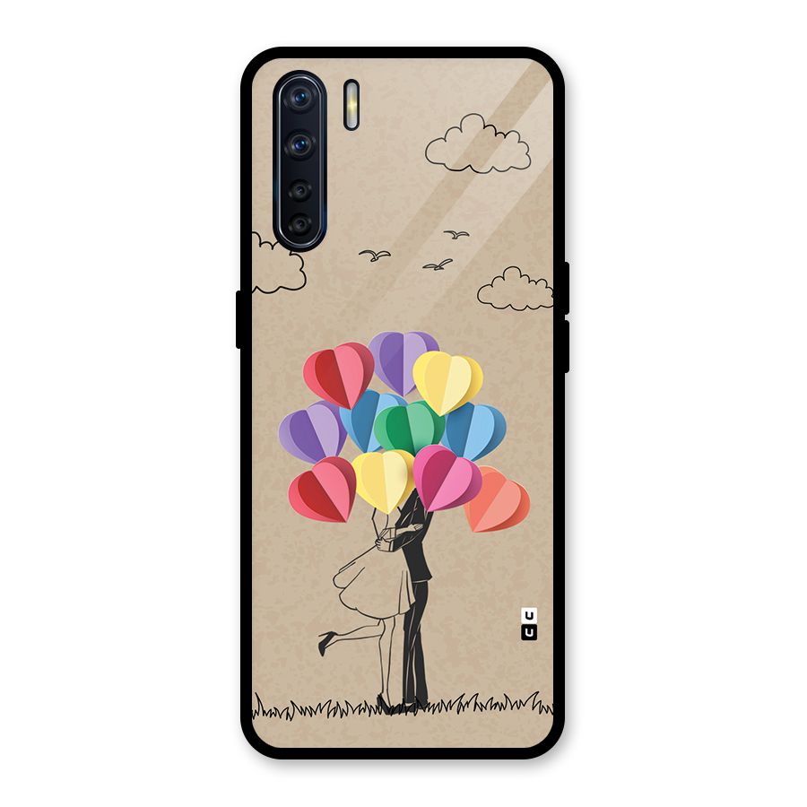 Couple With Card Baloons Glass Back Case for Oppo F15