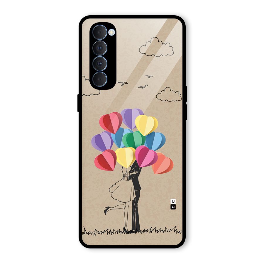 Couple With Card Baloons Glass Back Case for Oppo Reno4 Pro
