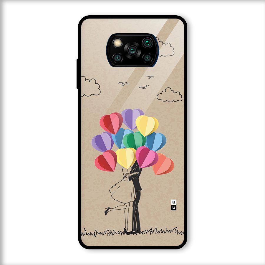 Couple With Card Baloons Glass Back Case for Poco X3