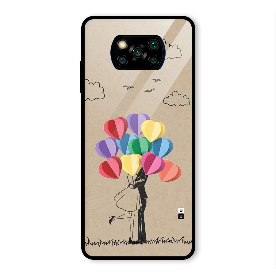 Couple With Card Baloons Glass Back Case for Poco X3 Pro