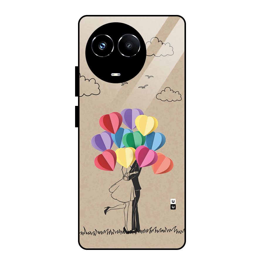Couple With Card Baloons Glass Back Case for Realme 11X