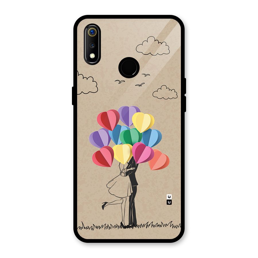 Couple With Card Baloons Glass Back Case for Realme 3i