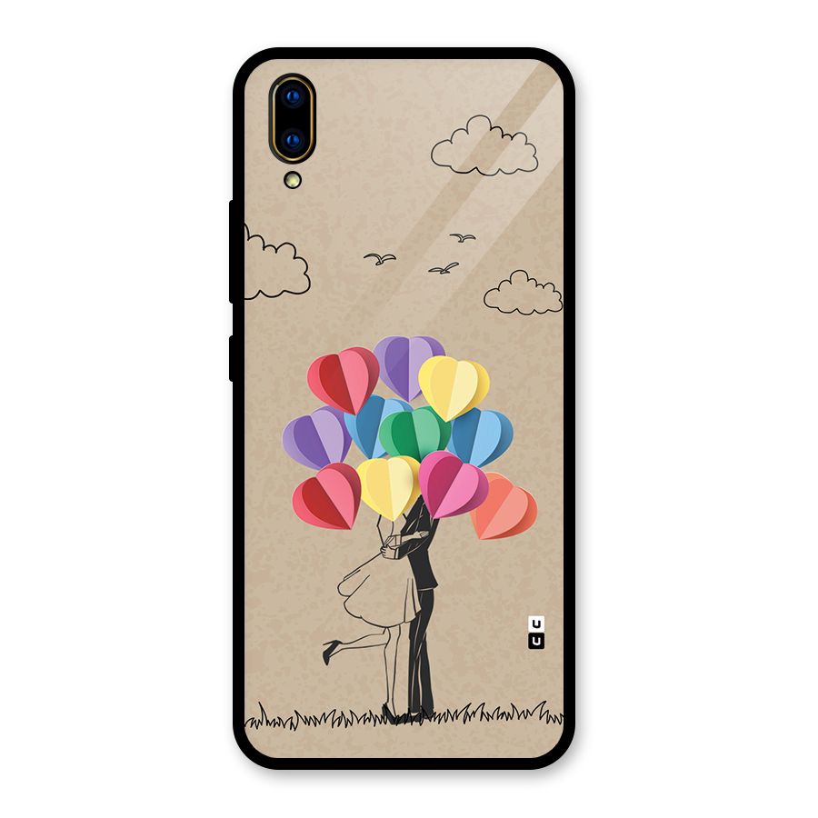 Couple With Card Baloons Glass Back Case for Vivo V11 Pro