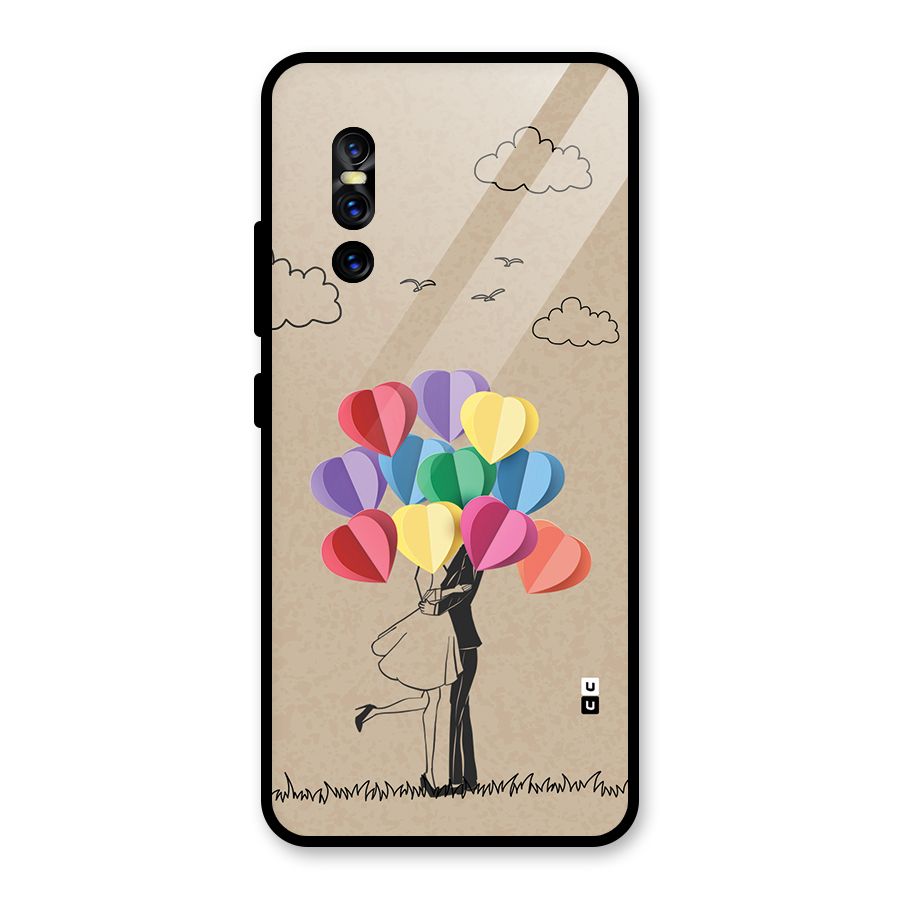 Couple With Card Baloons Glass Back Case for Vivo V15 Pro