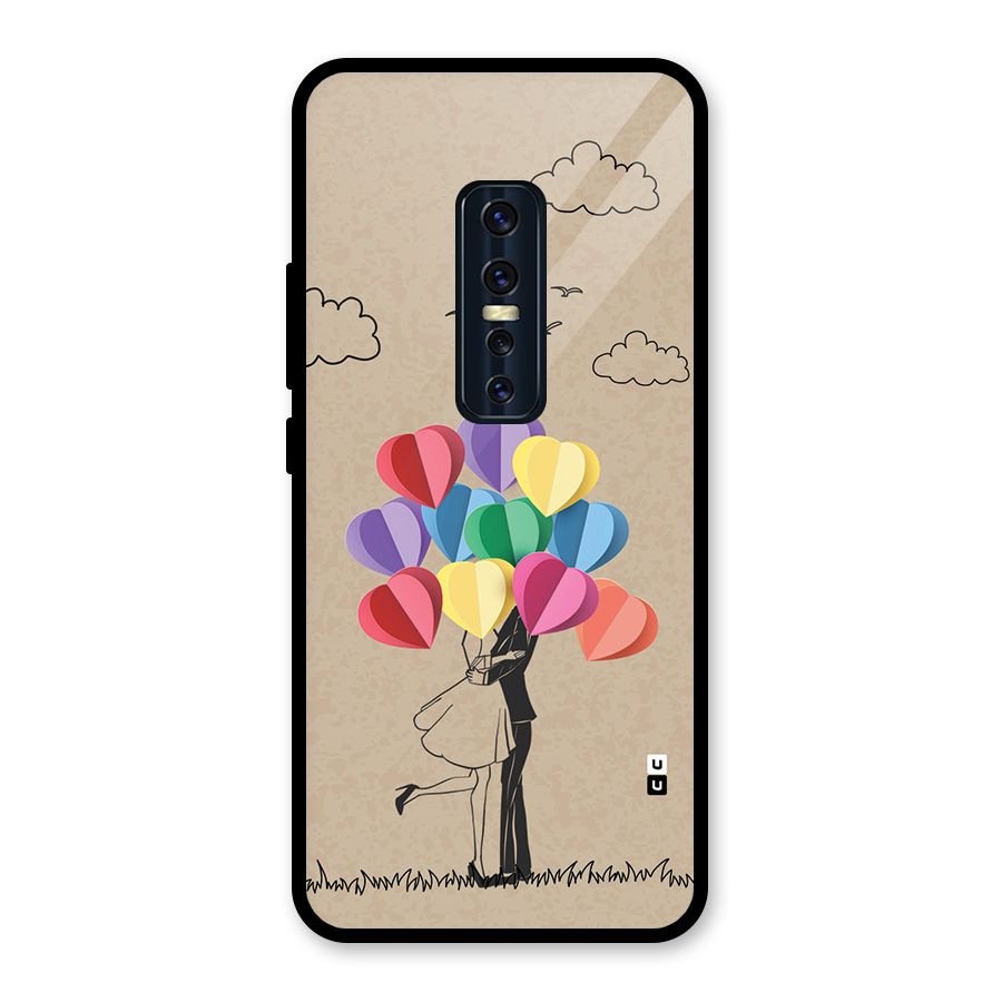 Couple With Card Baloons Glass Back Case for Vivo V17 Pro