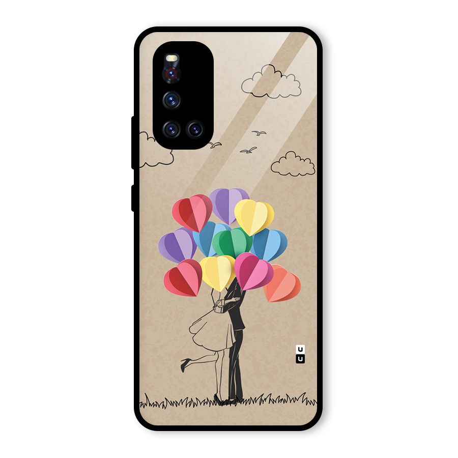 Couple With Card Baloons Glass Back Case for Vivo V19