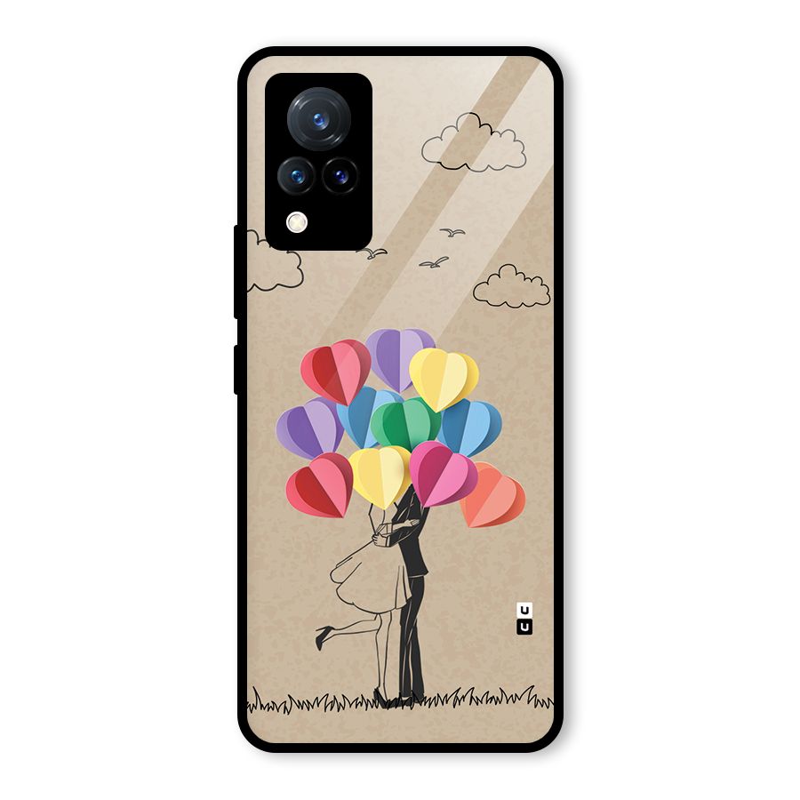 Couple With Card Baloons Glass Back Case for Vivo V21 5G