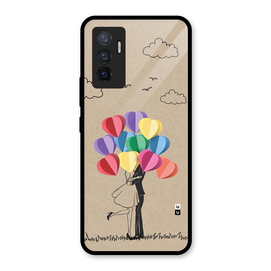 Couple With Card Baloons Glass Back Case for Vivo V23e