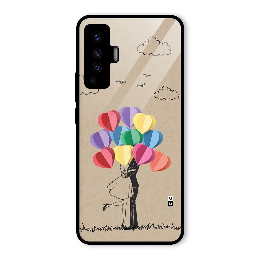 Couple With Card Baloons Glass Back Case for Vivo X50