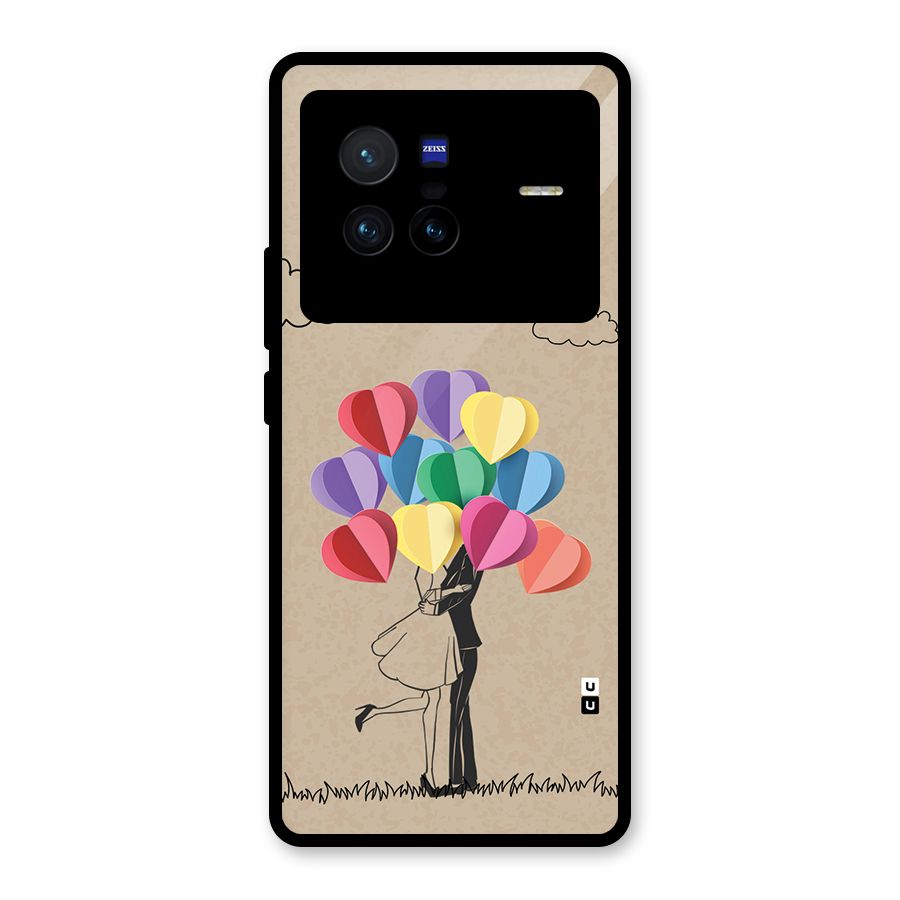 Couple With Card Baloons Glass Back Case for Vivo X80
