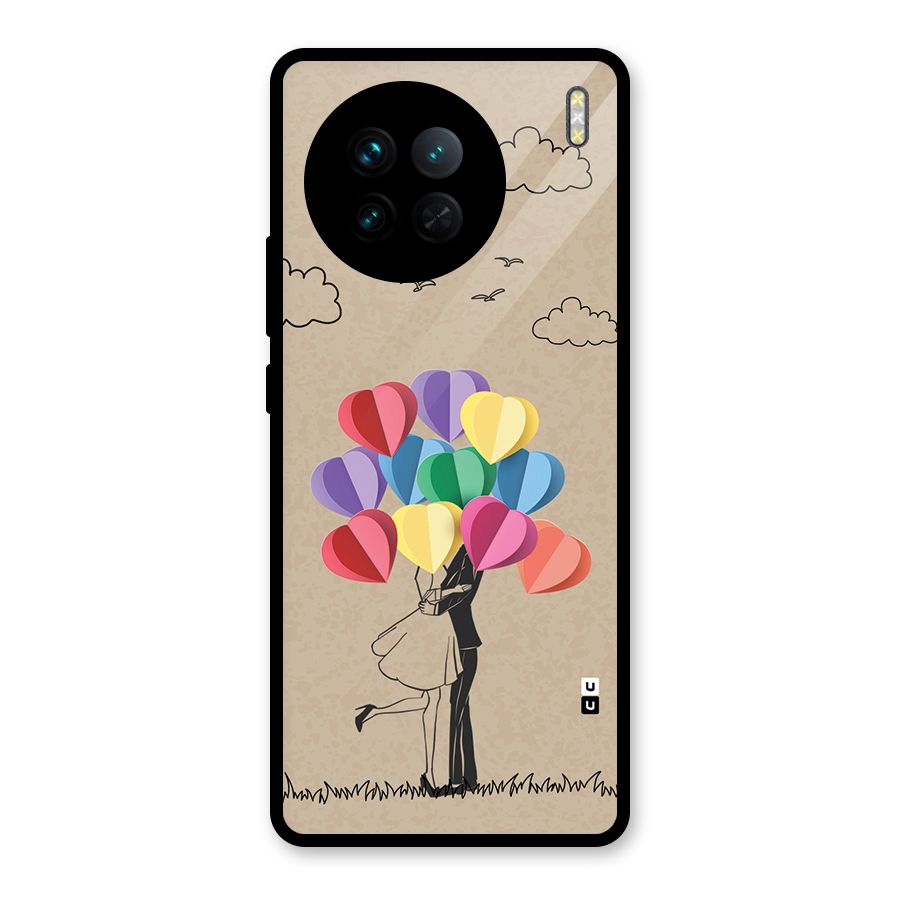 Couple With Card Baloons Glass Back Case for Vivo X90