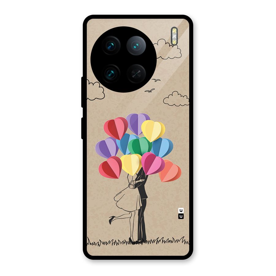 Couple With Card Baloons Glass Back Case for Vivo X90 Pro