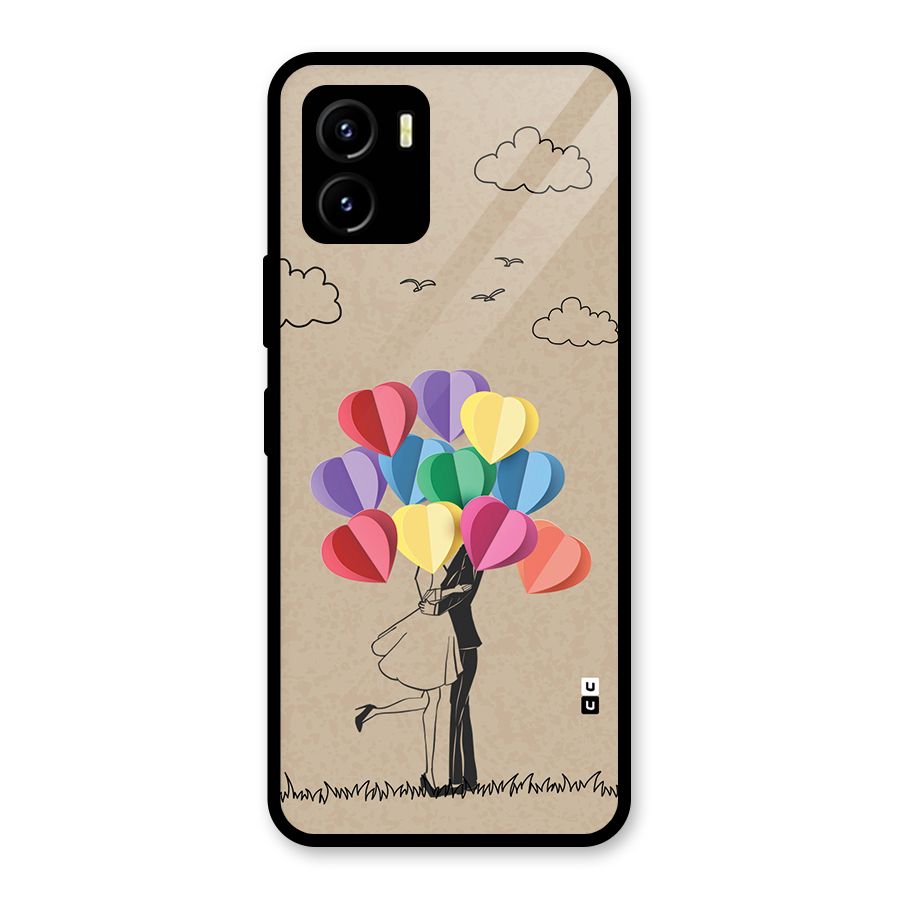 Couple With Card Baloons Glass Back Case for Vivo Y15s