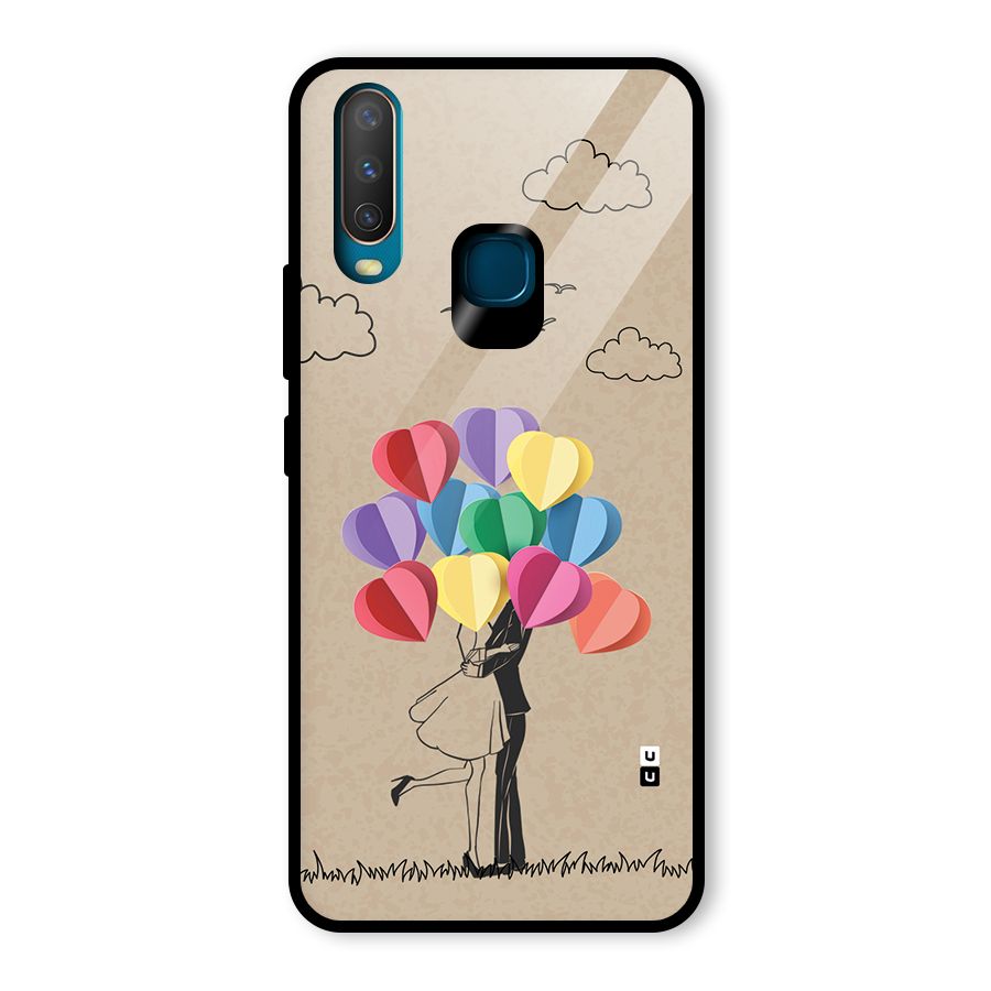 Couple With Card Baloons Glass Back Case for Vivo Y17