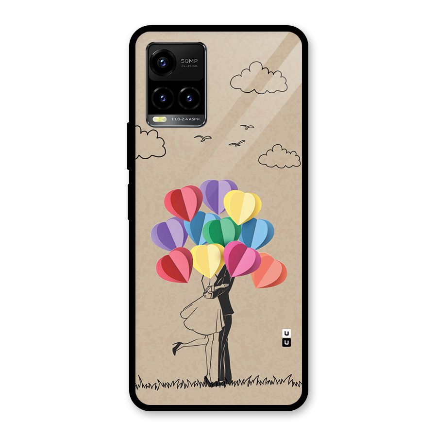Couple With Card Baloons Glass Back Case for Vivo Y21G