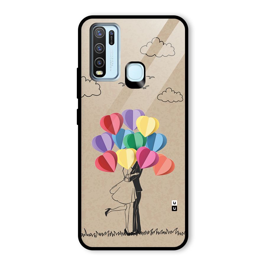 Couple With Card Baloons Glass Back Case for Vivo Y30