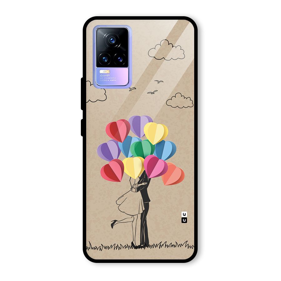 Couple With Card Baloons Glass Back Case for Vivo Y73