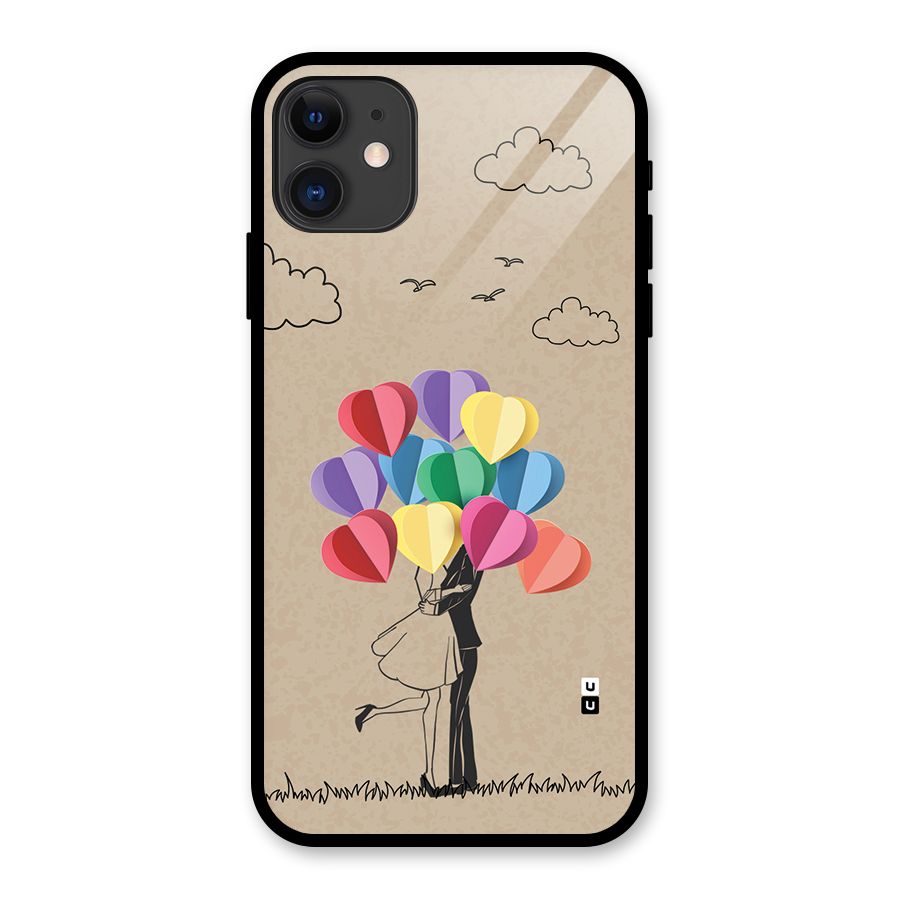 Couple With Card Baloons Glass Back Case for iPhone 11