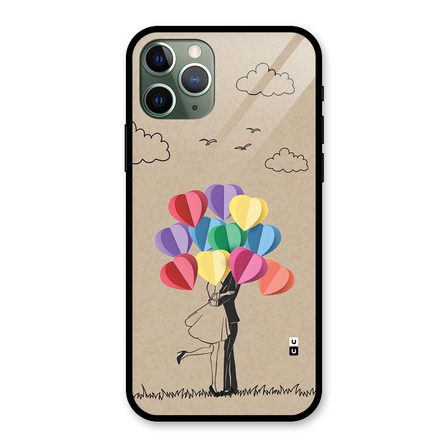 Couple With Card Baloons Glass Back Case for iPhone 11 Pro