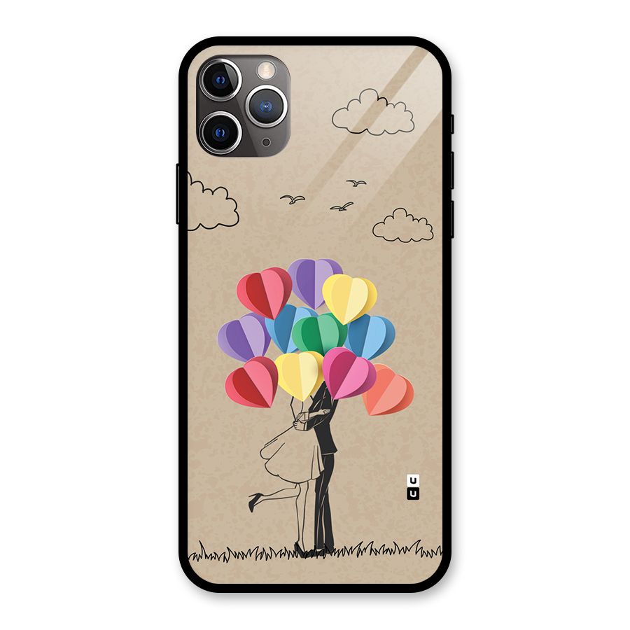 Couple With Card Baloons Glass Back Case for iPhone 11 Pro Max