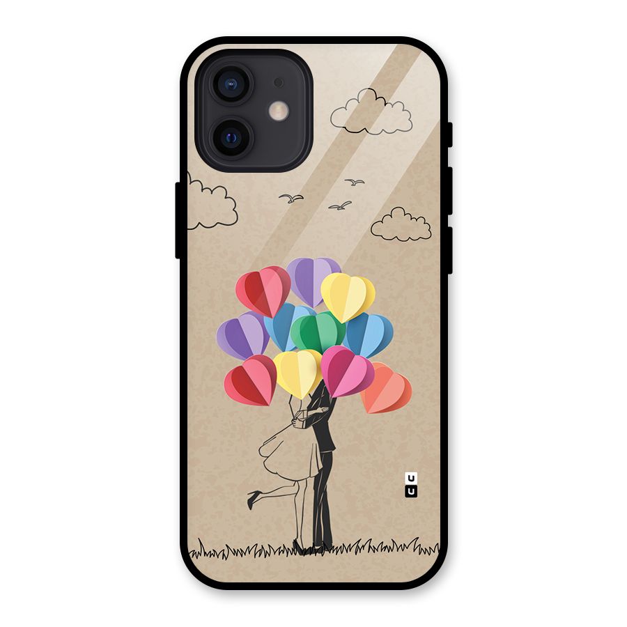 Couple With Card Baloons Glass Back Case for iPhone 12