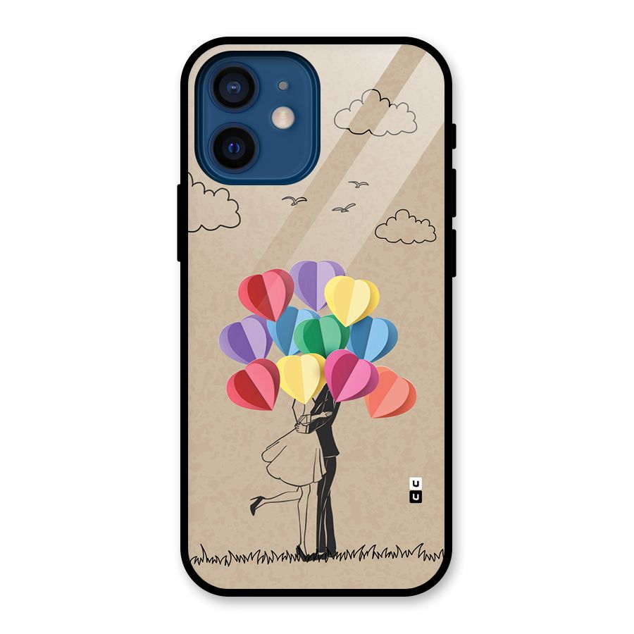 Couple With Card Baloons Glass Back Case for iPhone 12 Mini