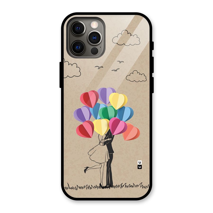 Couple With Card Baloons Glass Back Case for iPhone 12 Pro