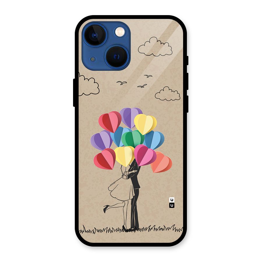 Couple With Card Baloons Glass Back Case for iPhone 13 Mini