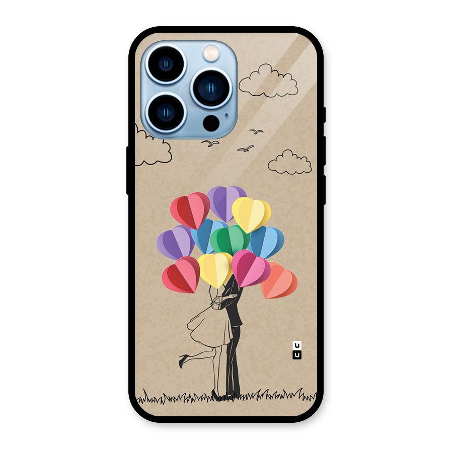 Couple With Card Baloons Glass Back Case for iPhone 13 Pro