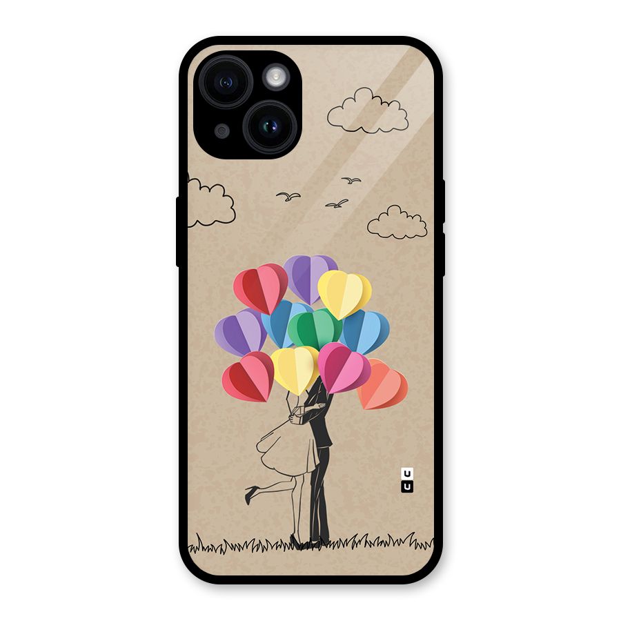 Couple With Card Baloons Glass Back Case for iPhone 14