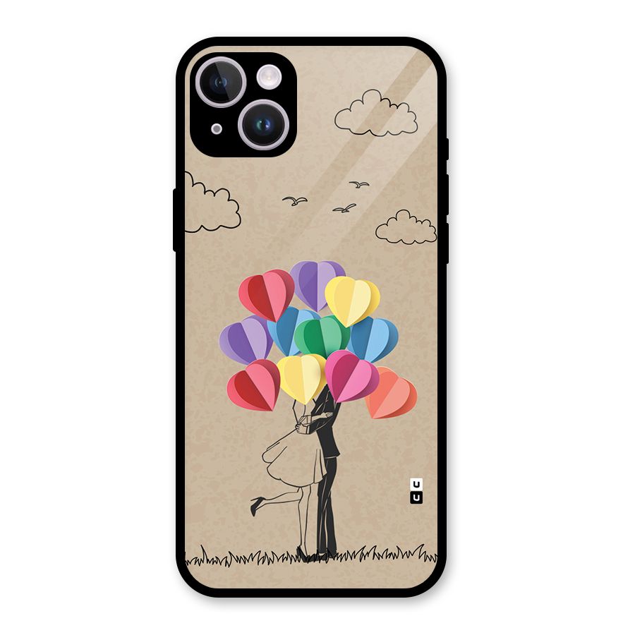 Couple With Card Baloons Glass Back Case for iPhone 14 Plus