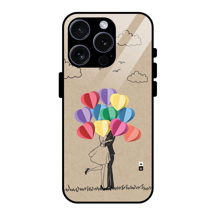 Couple With Card Baloons Glass Back Case for iPhone 15 Pro