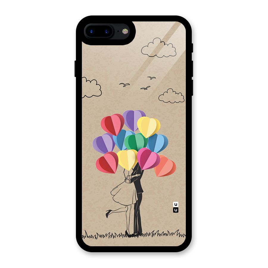 Couple With Card Baloons Glass Back Case for iPhone 7 Plus