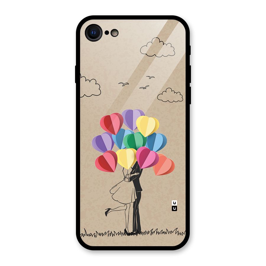 Couple With Card Baloons Glass Back Case for iPhone SE 2022