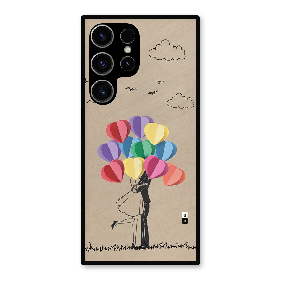 Couple With Card Baloons Metal Back Case for Galaxy S23 Ultra