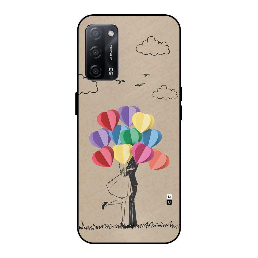 Couple With Card Baloons Metal Back Case for Oppo A53s 5G