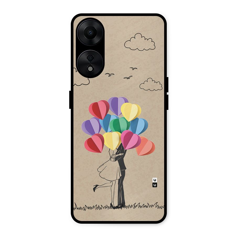 Couple With Card Baloons Metal Back Case for Oppo A78 5G