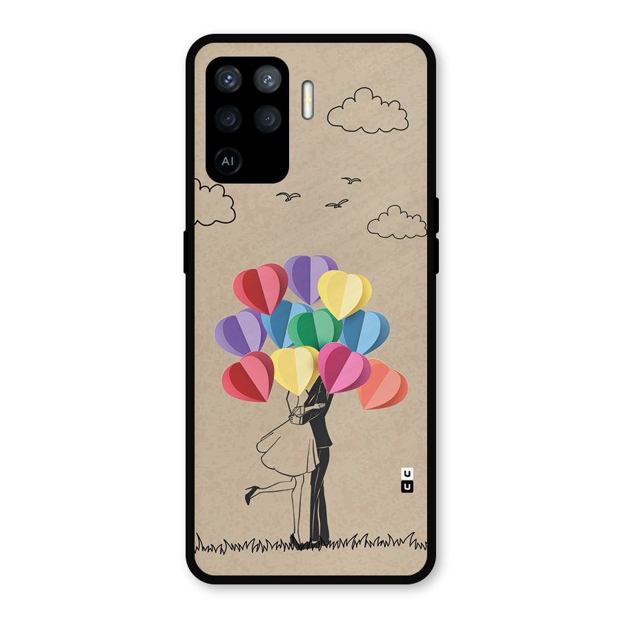 Couple With Card Baloons Metal Back Case for Oppo F19 Pro