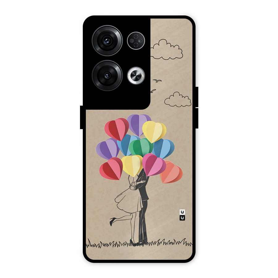 Couple With Card Baloons Metal Back Case for Oppo Reno8 Pro 5G