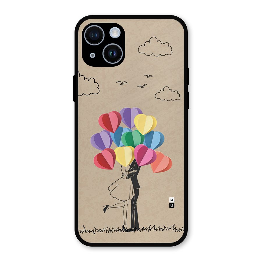 Couple With Card Baloons Metal Back Case for iPhone 14