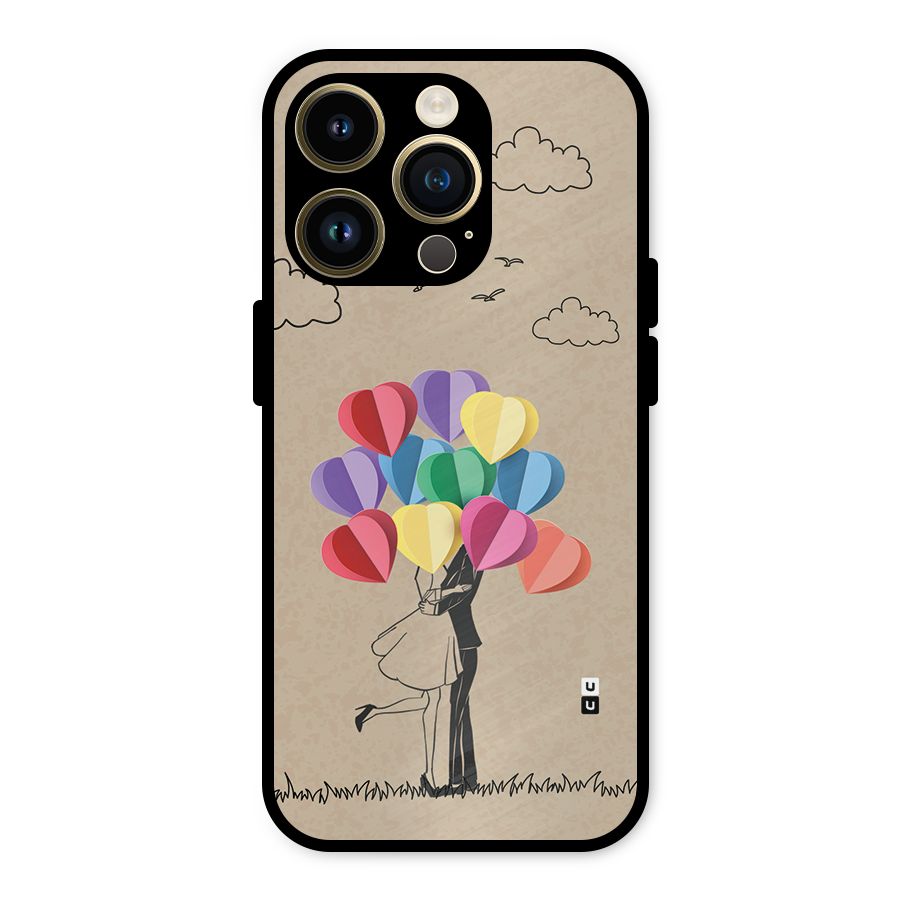 Couple With Card Baloons Metal Back Case for iPhone 14 Pro