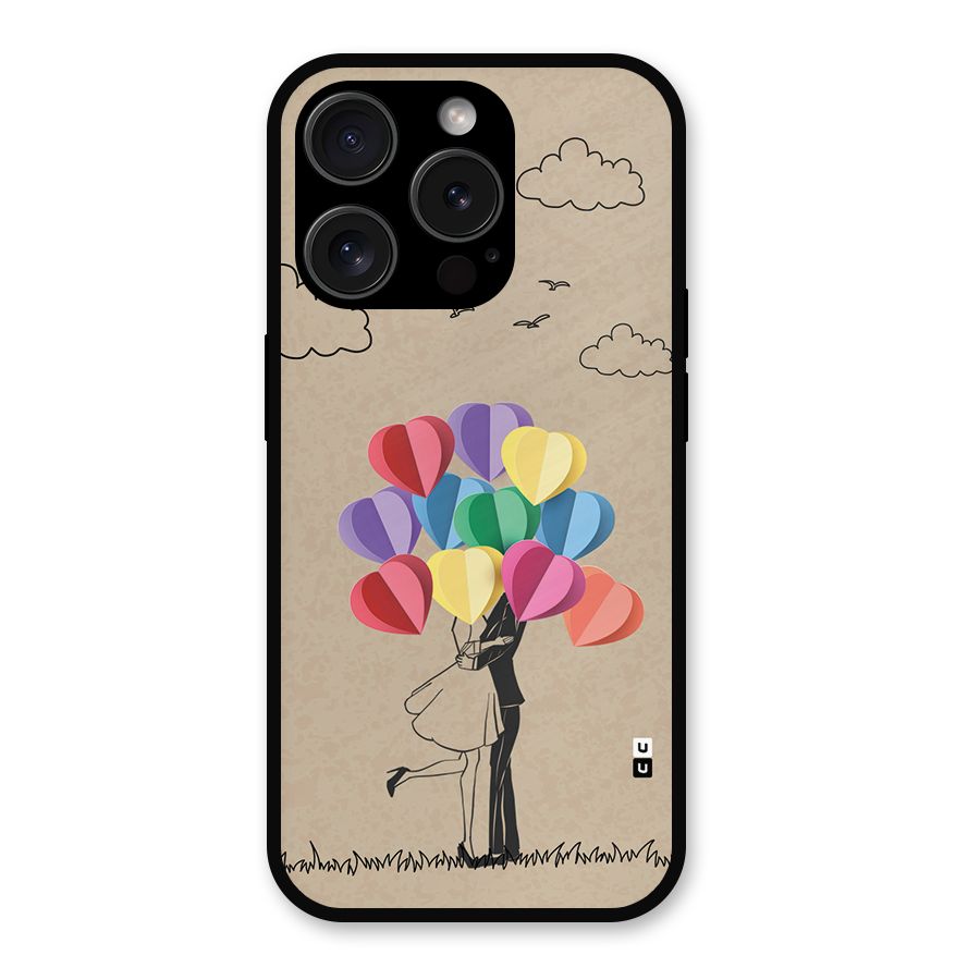 Couple With Card Baloons Metal Back Case for iPhone 15 Pro