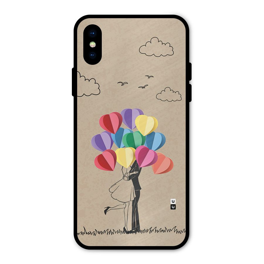 Couple With Card Baloons Metal Back Case for iPhone XS