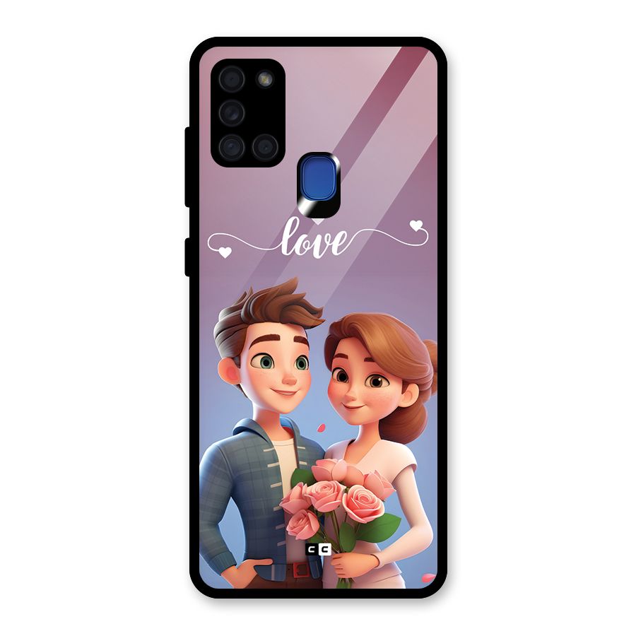 Couple With Flower Glass Back Case for Galaxy A21s