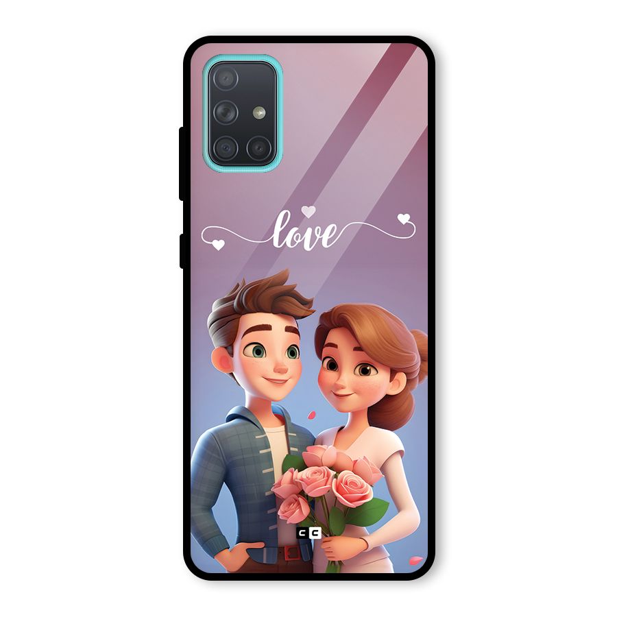 Couple With Flower Glass Back Case for Galaxy A71