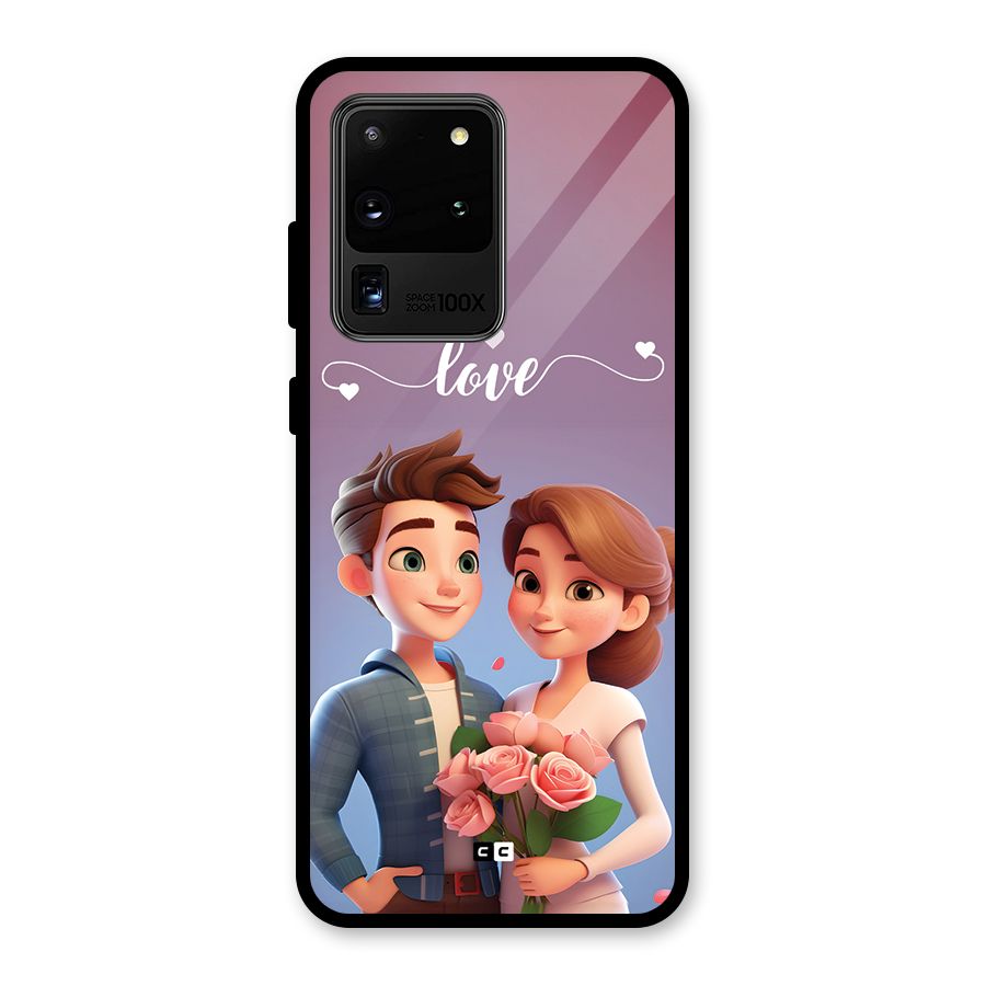 Couple With Flower Glass Back Case for Galaxy S20 Ultra